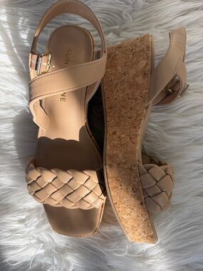 Sun + Stone Nude Braided Cork Wedge Sandals